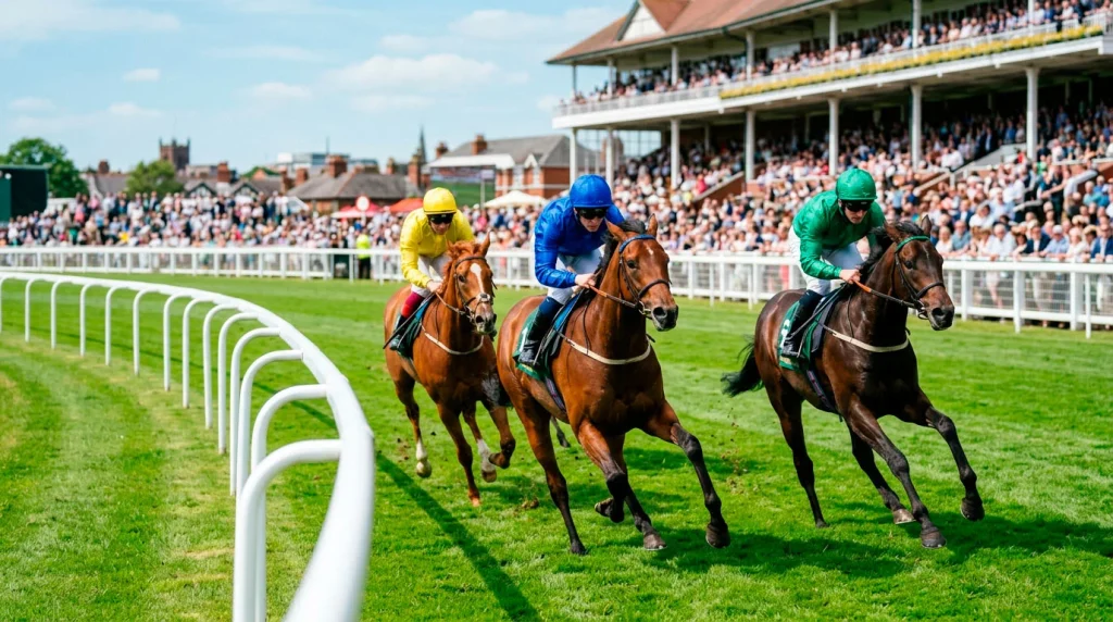 Thoroughbred fillies racing on Chester