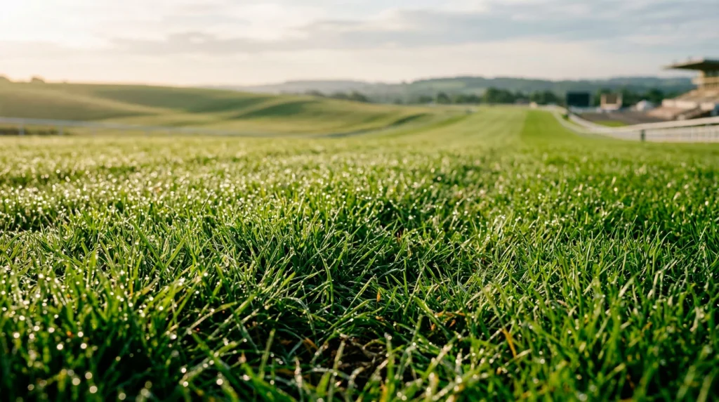 Epsom Downs turf in varying ground conditions for Oaks Day