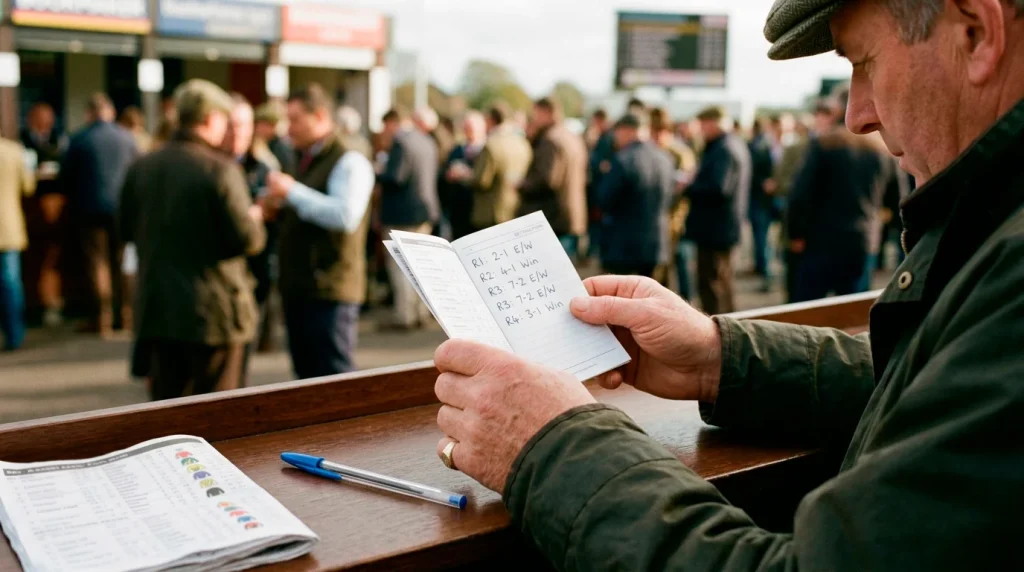 Punter reviewing NRNB betting slip for Epsom Oaks