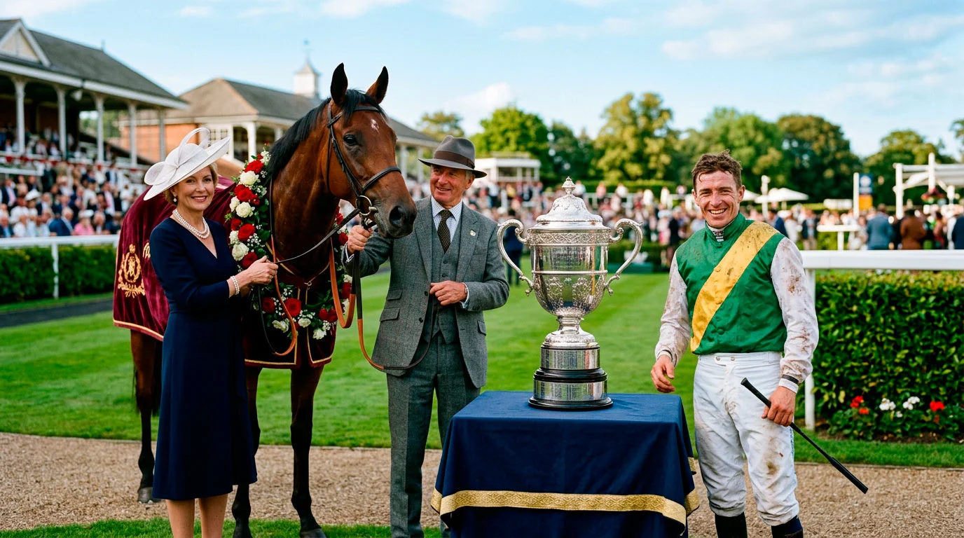 Epsom Oaks trophy presentation ceremony with winning connections