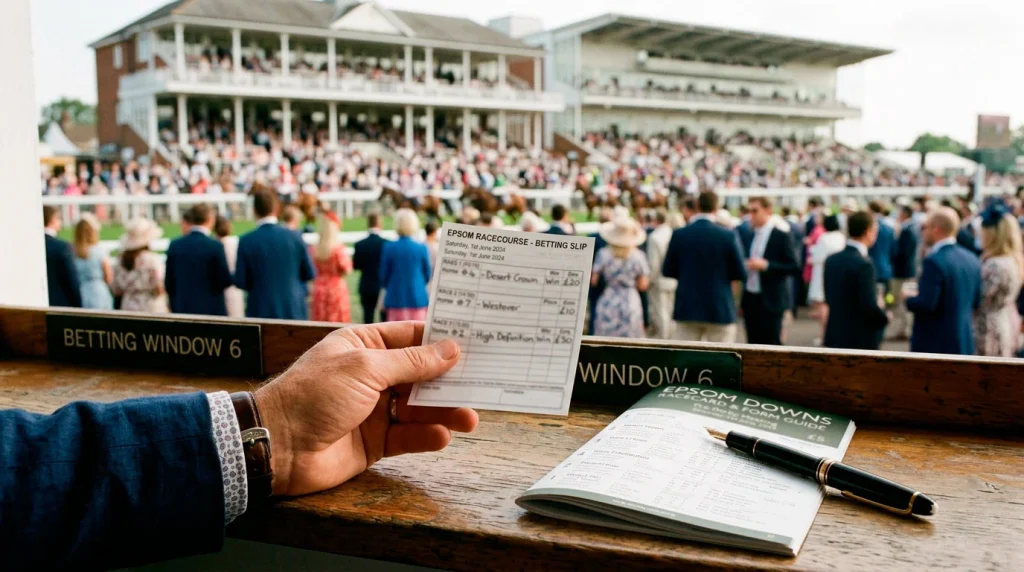 Each-way betting slip for the Epsom Oaks